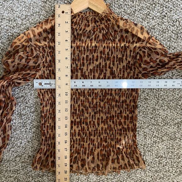 Free People Hello There Mesh Smocked Top Leopard Size Small - Picture 12 of 12